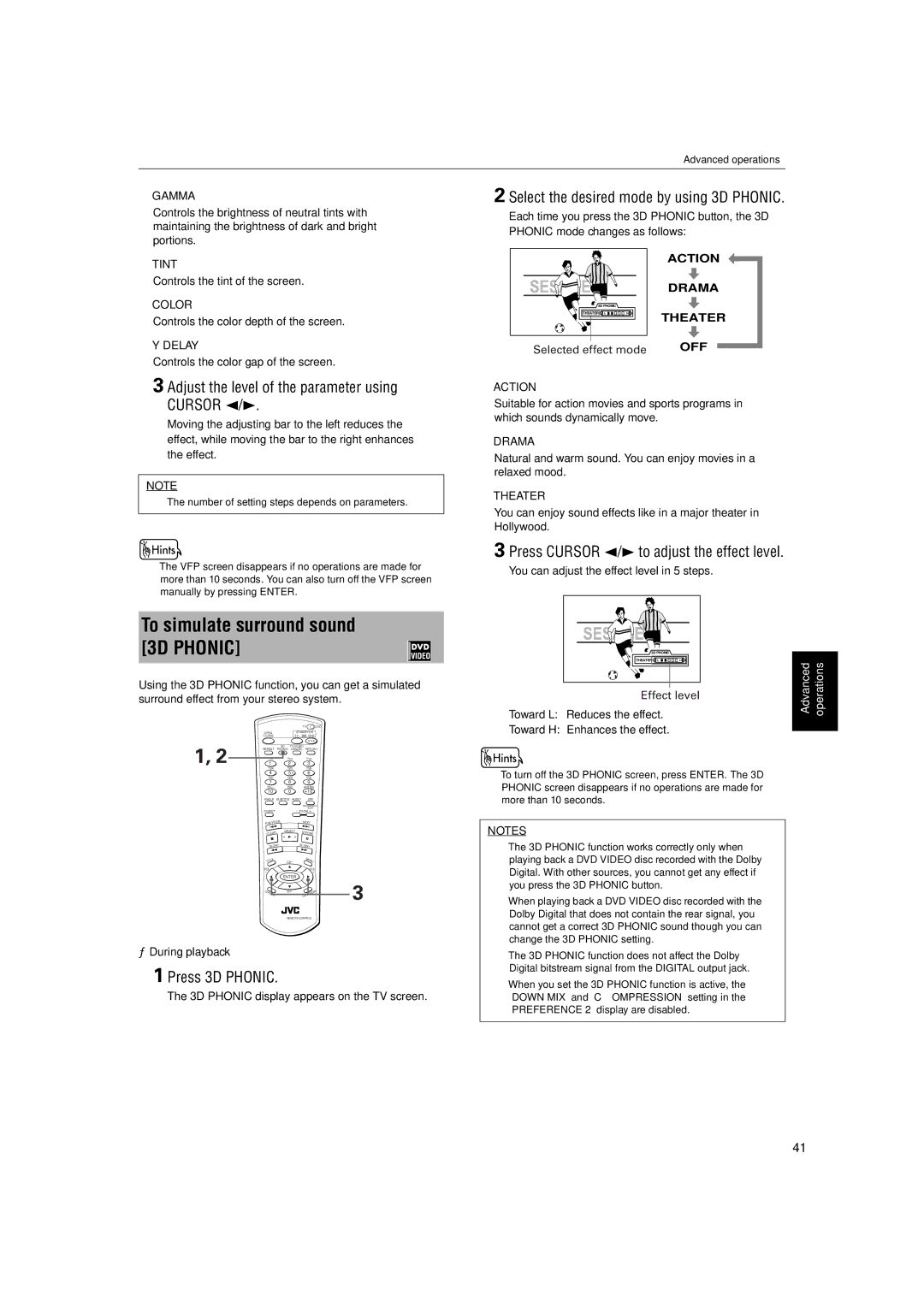 JVC XV-S60BK manual Which Move, 3D Phonic, ÏTheVFPscreendisappearsif, ManuallybypressingENTER 