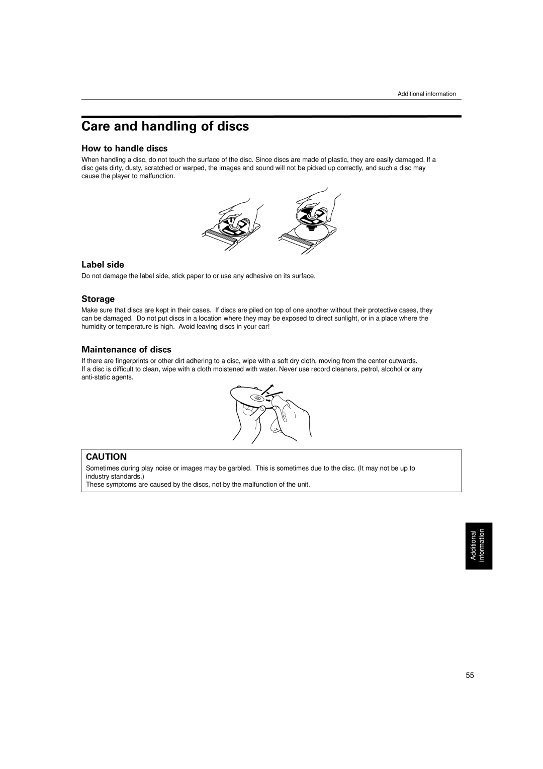 JVC XV-S60BK manual Handling of discs, Care, Stor, Sometimesunit.duetothedisc.Itmaynotbeupto 