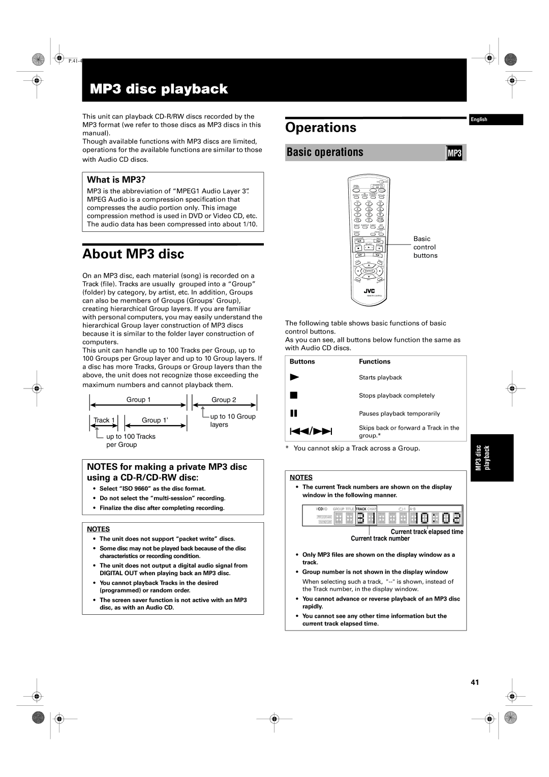 JVC XV-S62SL, XV-S65GD manual MP3 disc playback, About MP3 disc, Operations, Basic operations, What is MP3? 