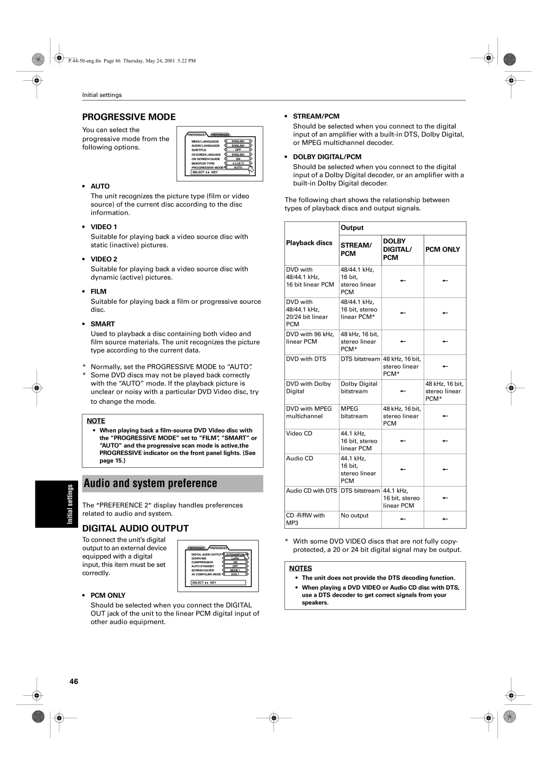 JVC XV-S65GD, XV-S62SL manual Audio and system preference 