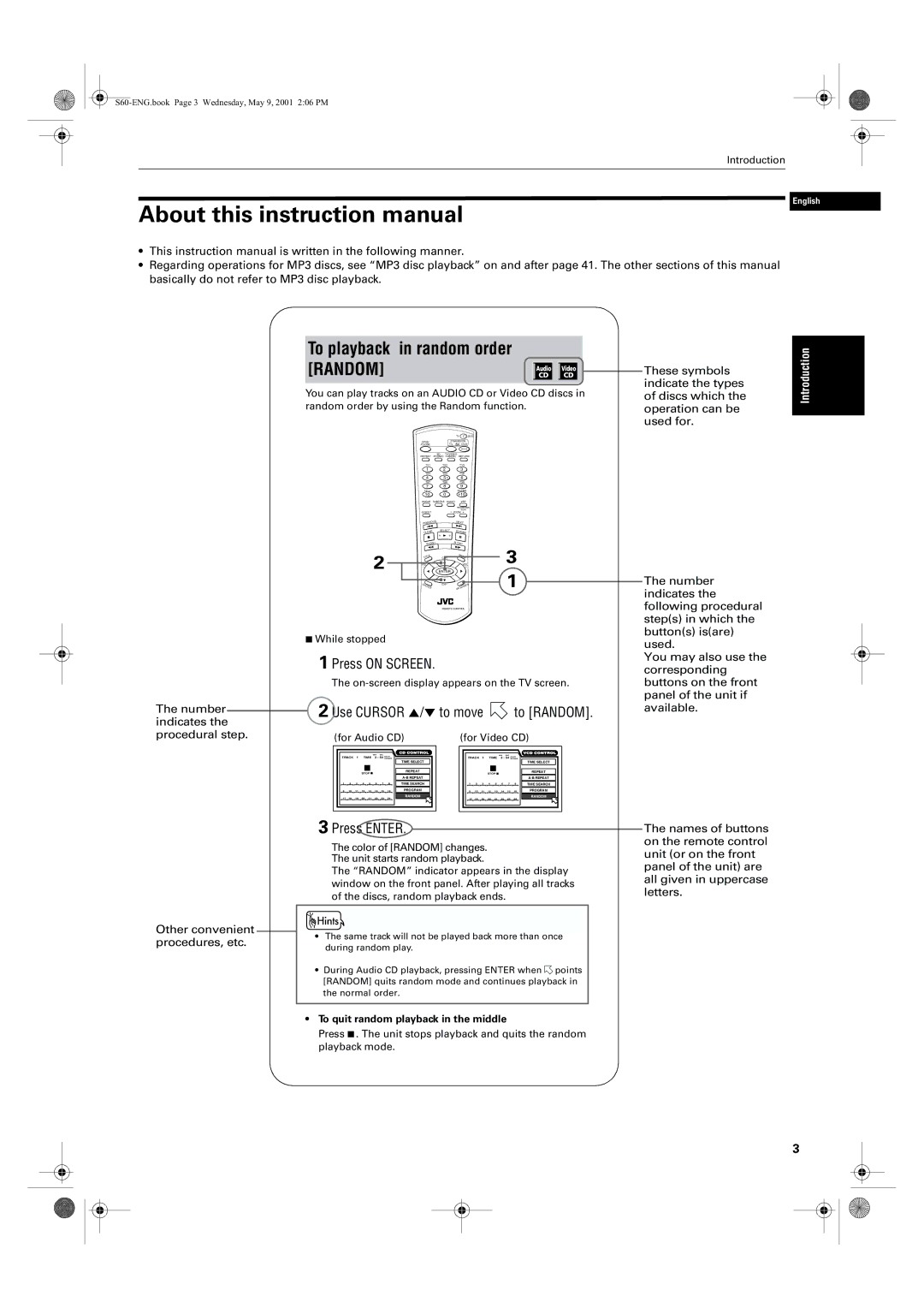 JVC XV-S62SL, XV-S65GD manual To playback in random order Random 