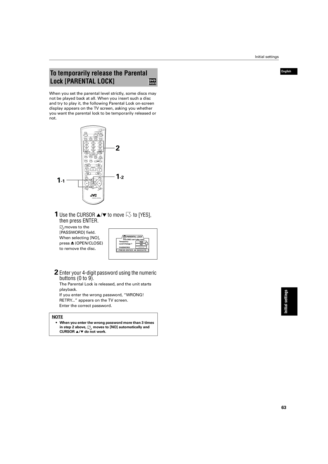 JVC XV-SA70BK manual Use the Cursor 5/∞ to move to YES, then press Enter, When selecting no, Press 0 OPEN/CLOSE 