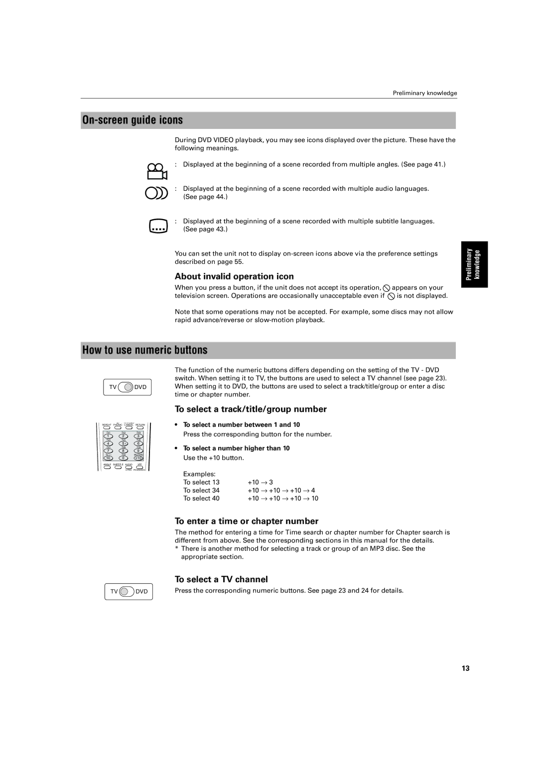 JVC XV-SA72SL manual On-screen guide icons, How to use numeric buttons 