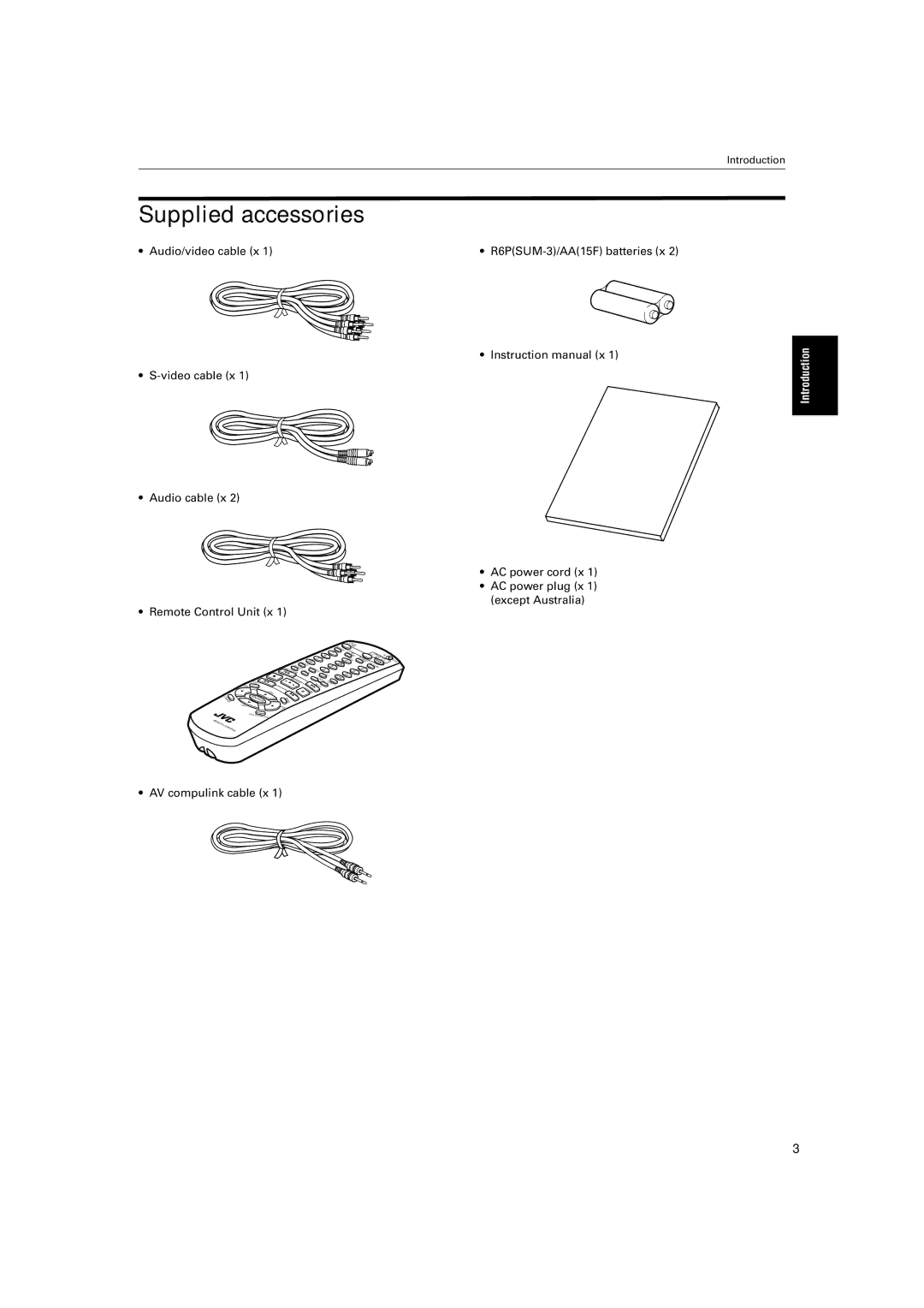 JVC XV-SA72SL manual Supplied accessories, AV compulink cable x 