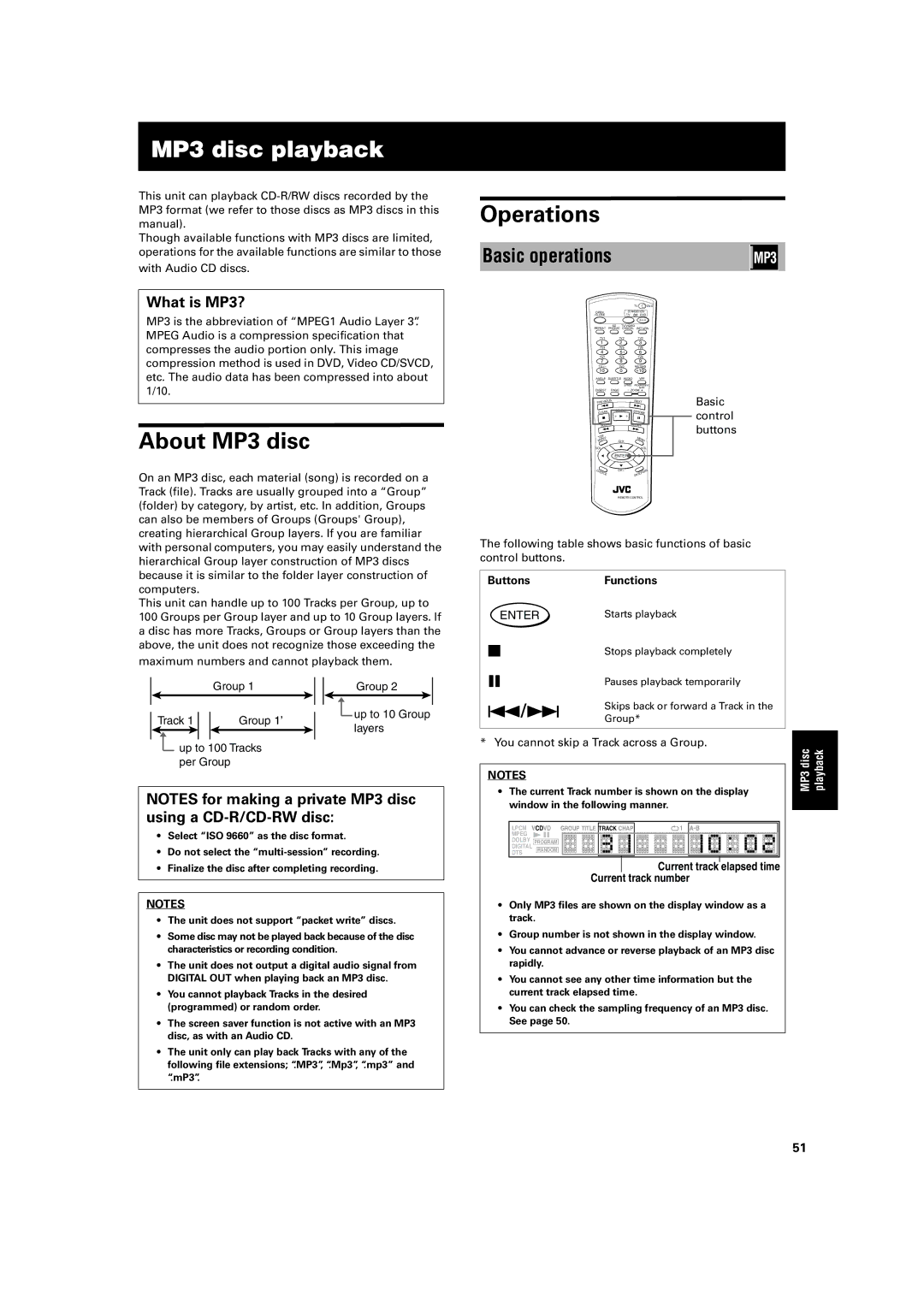 JVC XV-SA72SL manual MP3 disc playback, About MP3 disc, Operations, Basic operations, What is MP3? 