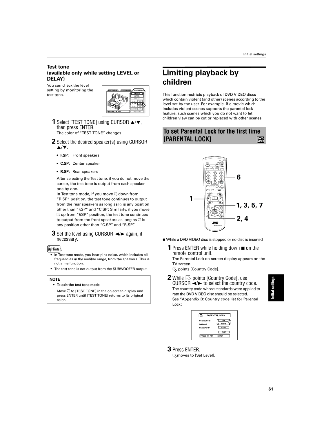 JVC XV-SA72SL manual Limiting playback by children, To set Parental Lock for the first time 