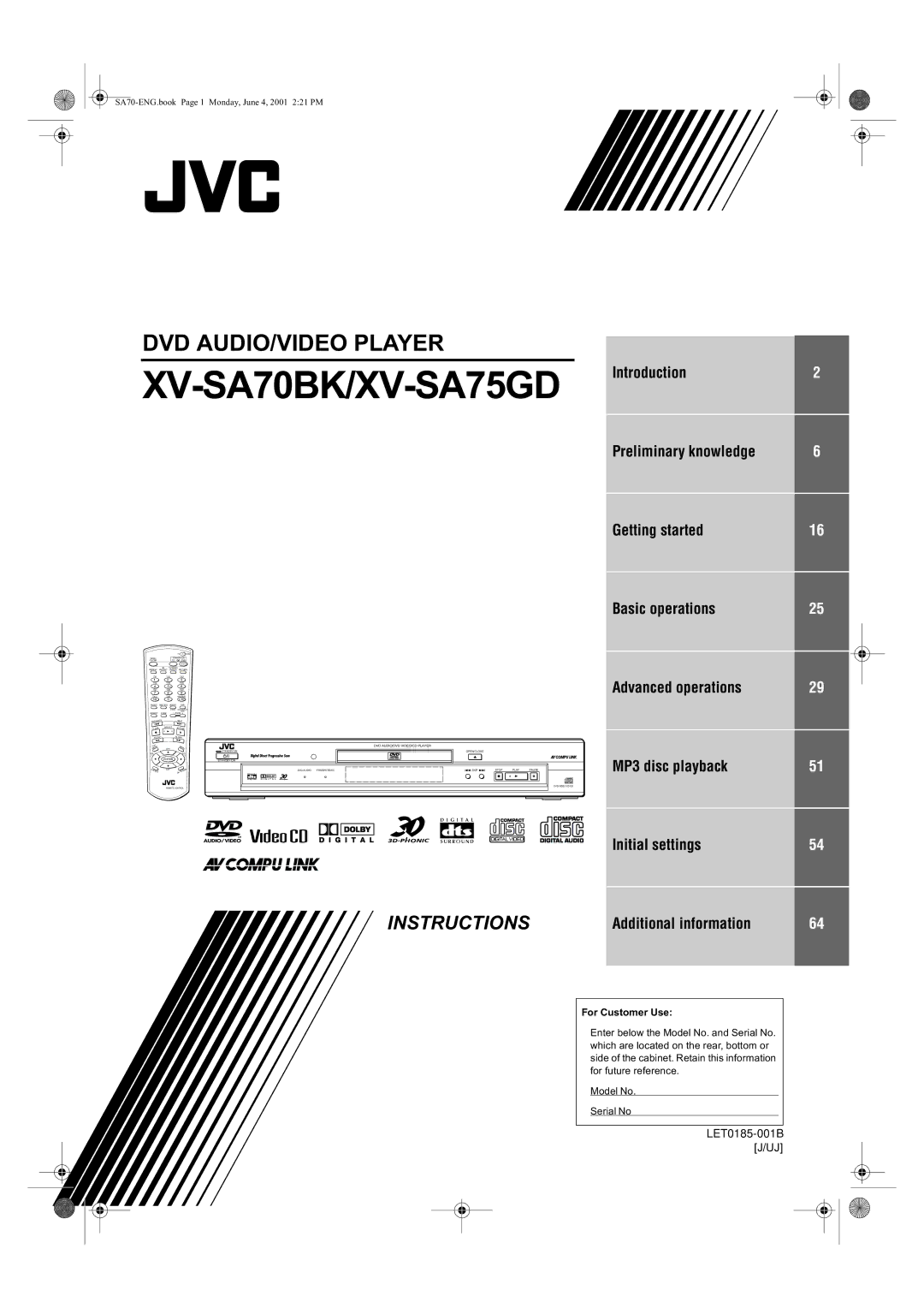 JVC XV-SA75GD manual 96$%.96$, LET0185-001B 