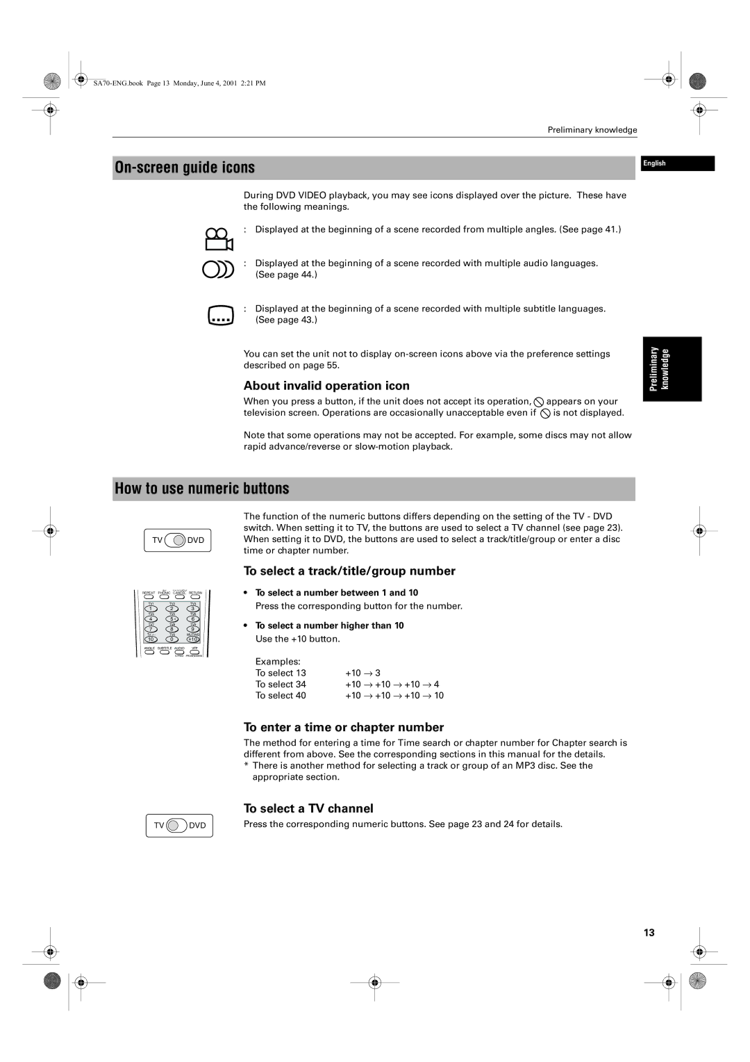 JVC XV-SA75GD manual On-screen guide icons, How to use numeric buttons 