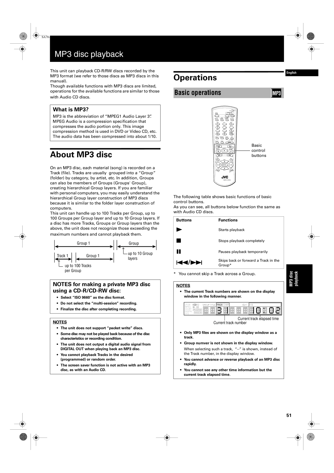 JVC XV-SA75GD manual MP3 disc playback, About MP3 disc, Operations, Basic operations, What is MP3? 