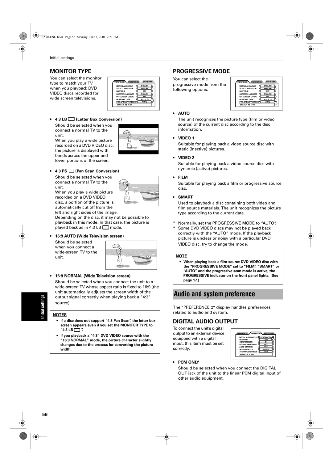 JVC XV-SA75GD manual Audio and system preference 