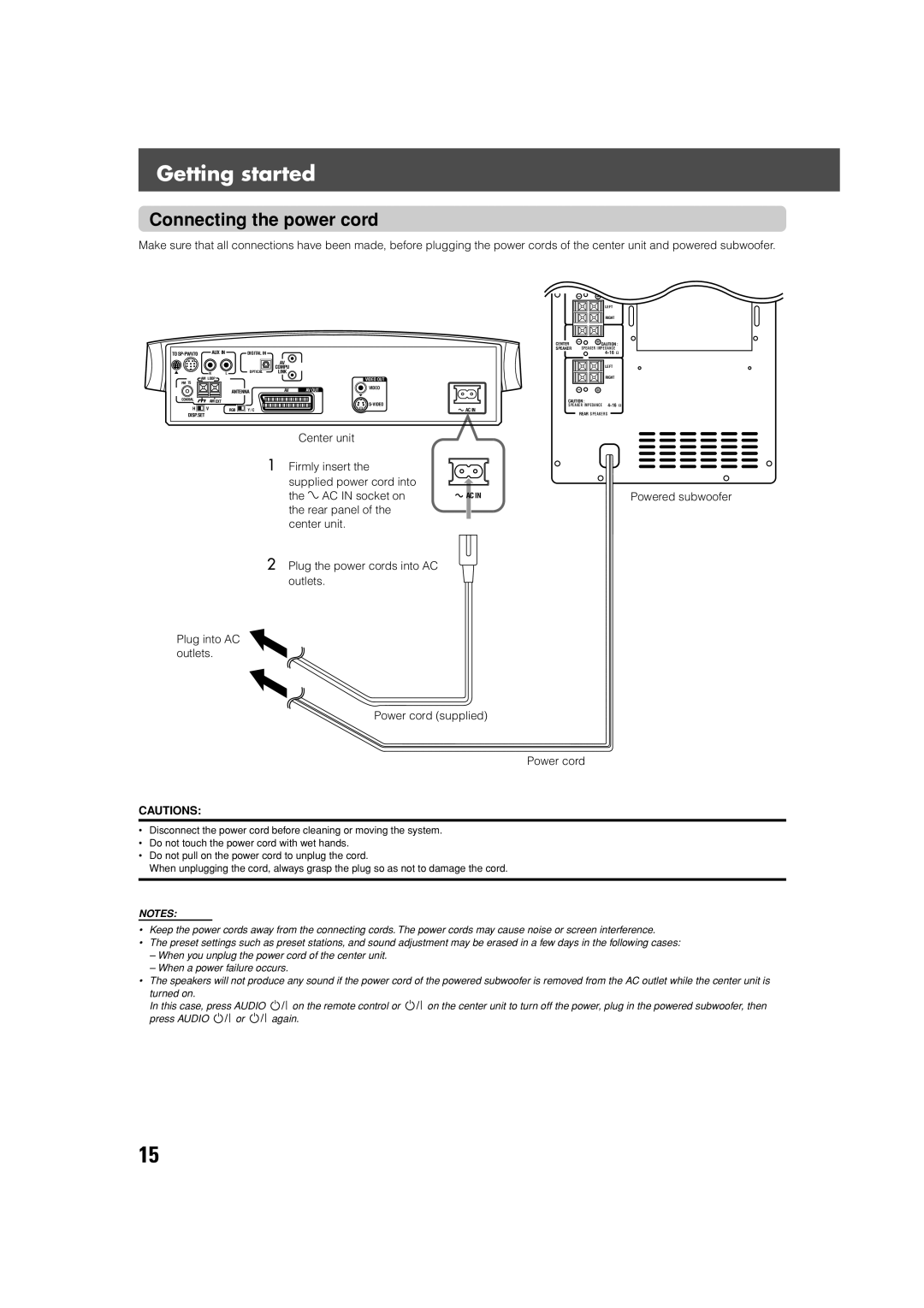 JVC SP-XCV70, XV-THV70R, LVT0865-004A manual Connecting the power cord 