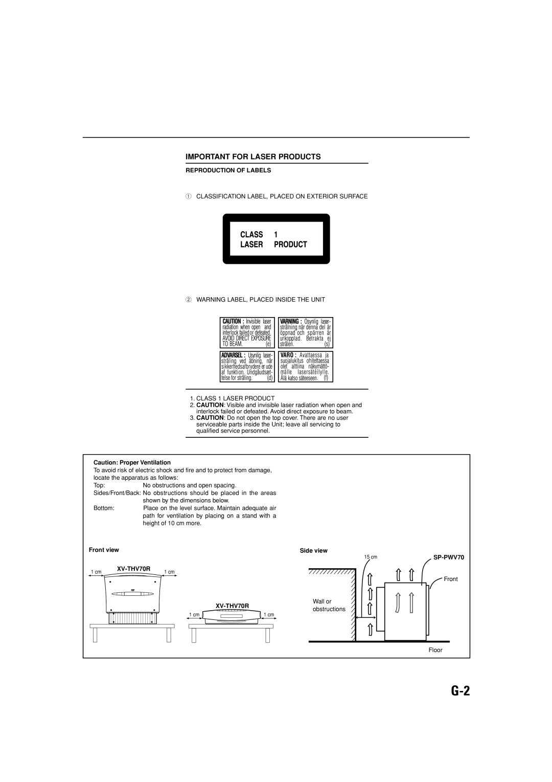 JVC XV-THV70R, LVT0865-004A, SP-XCV70 manual Important for Laser Products 