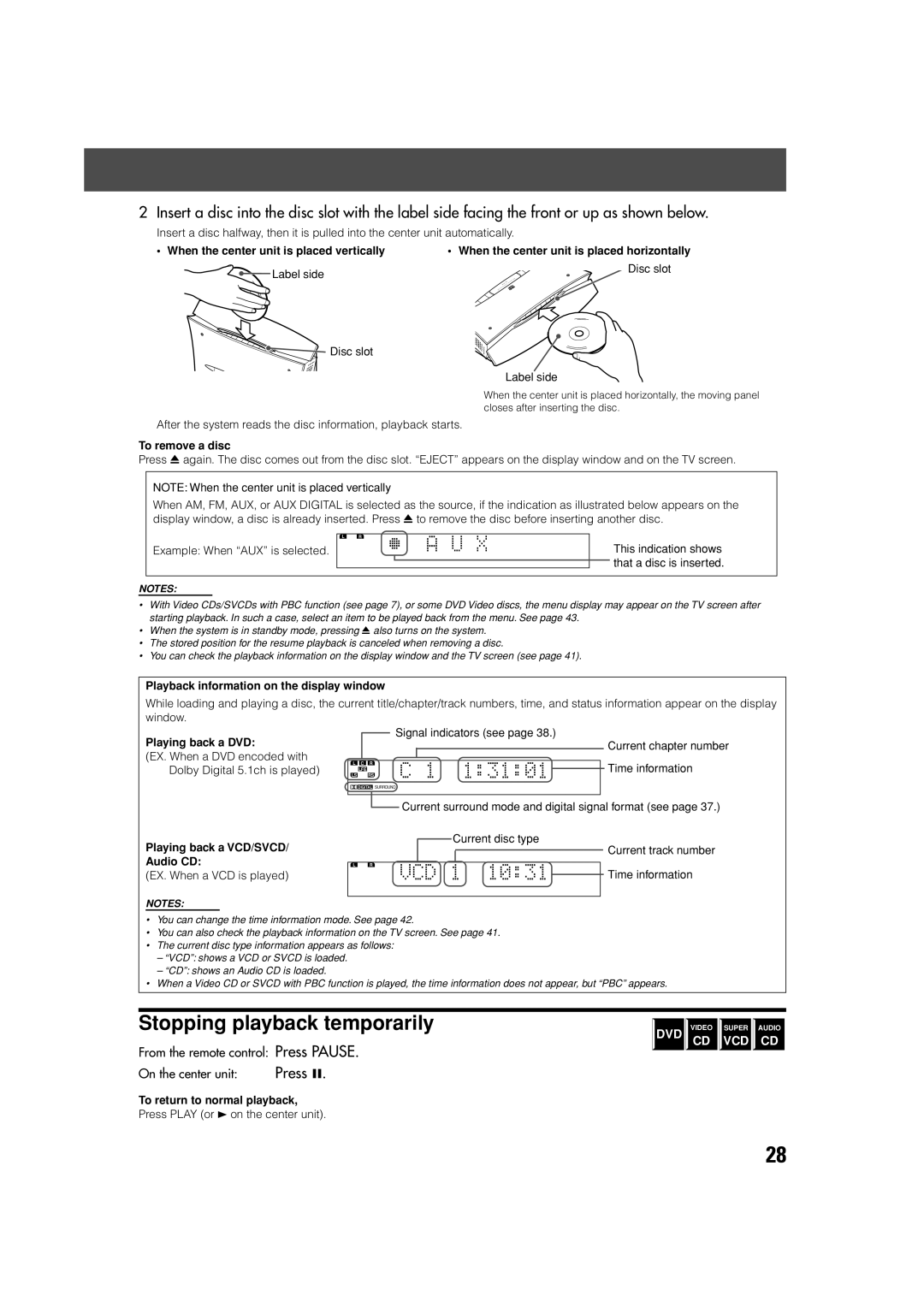 JVC XV-THV70R, LVT0865-004A, SP-XCV70 manual Stopping playback temporarily 