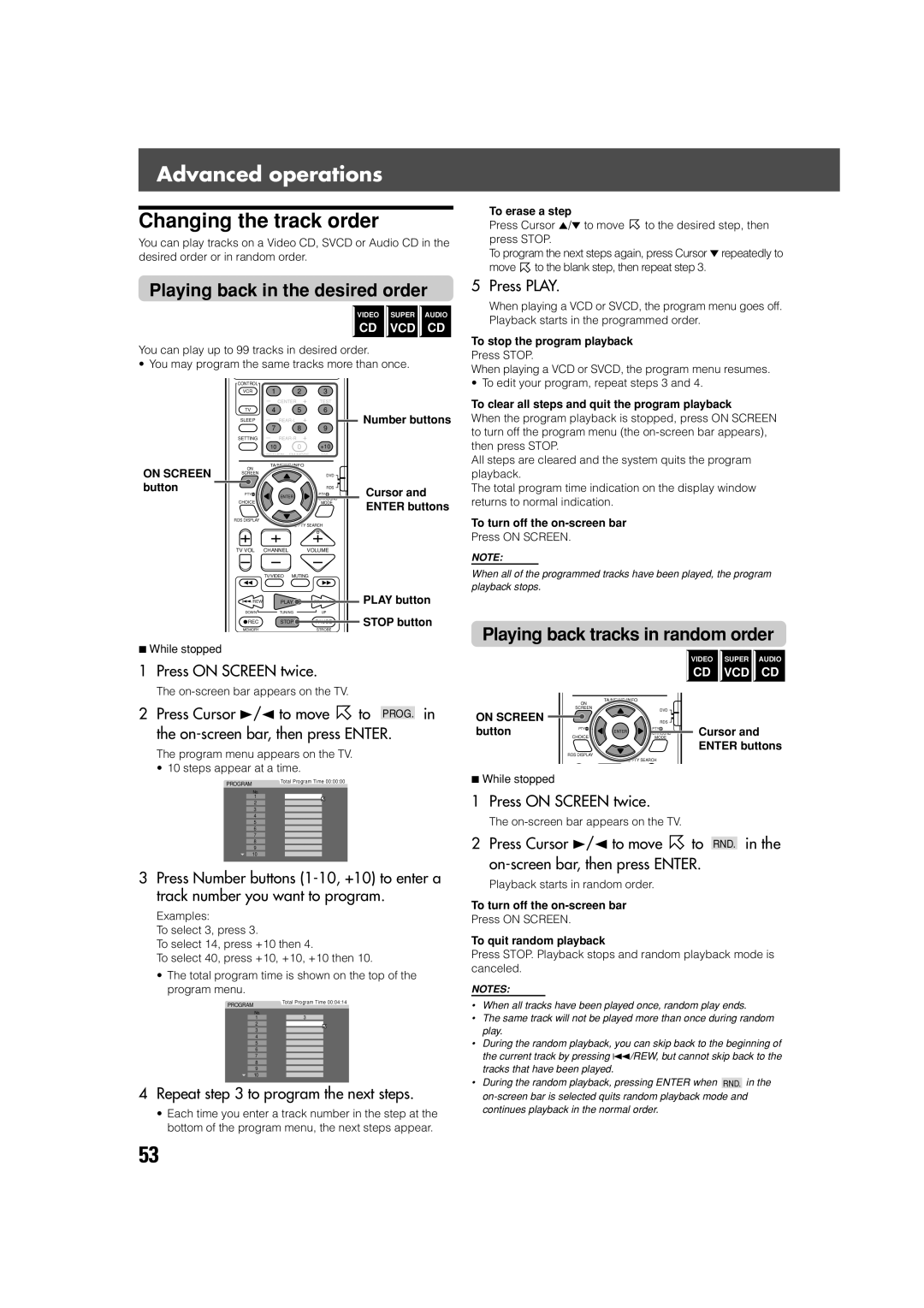 JVC LVT0865-004A manual Changing the track order, Playing back in the desired order, Playing back tracks in random order 