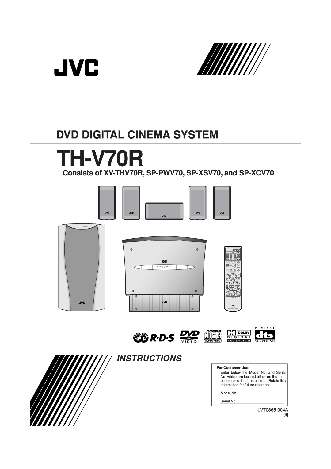 JVC LVT0865-004A, XV-THV70R manual TH-V70R, Dvd Digital Cinema System, Instructions, For Customer Use, Model No Serial No 