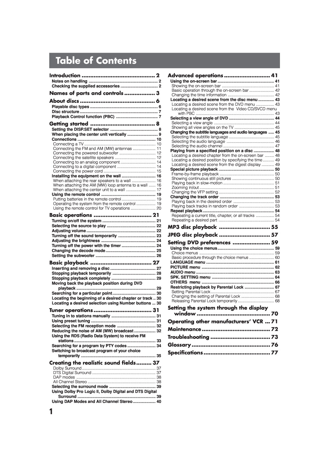 JVC XV-THV70R, LVT0865-004A, SP-XCV70 manual Table of Contents 