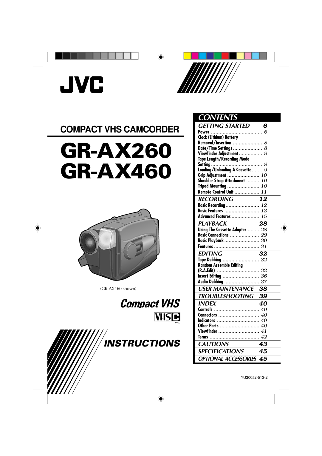 JVC YU30052-513-2 specifications GR-AX260 GR-AX460 