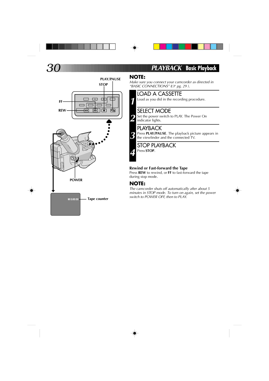 JVC YU30052-513-2 specifications Playba CK Basic Playback, Stop Playback, PLAY/PAUSE Stop REW Power, Tape counter 