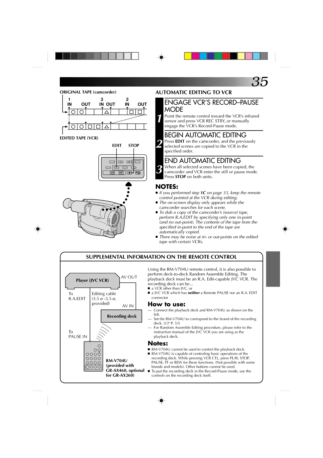 JVC YU30052-513-2 specifications Engage VCR’S RECORD-PAUSE Mode, Begin Automatic Editing, END Automatic Editing 