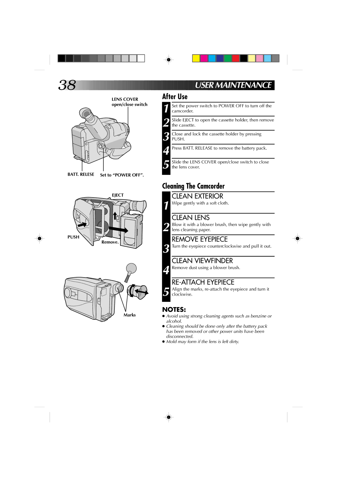 JVC YU30052-513-2 specifications After Use, Cleaning The Camcorder 