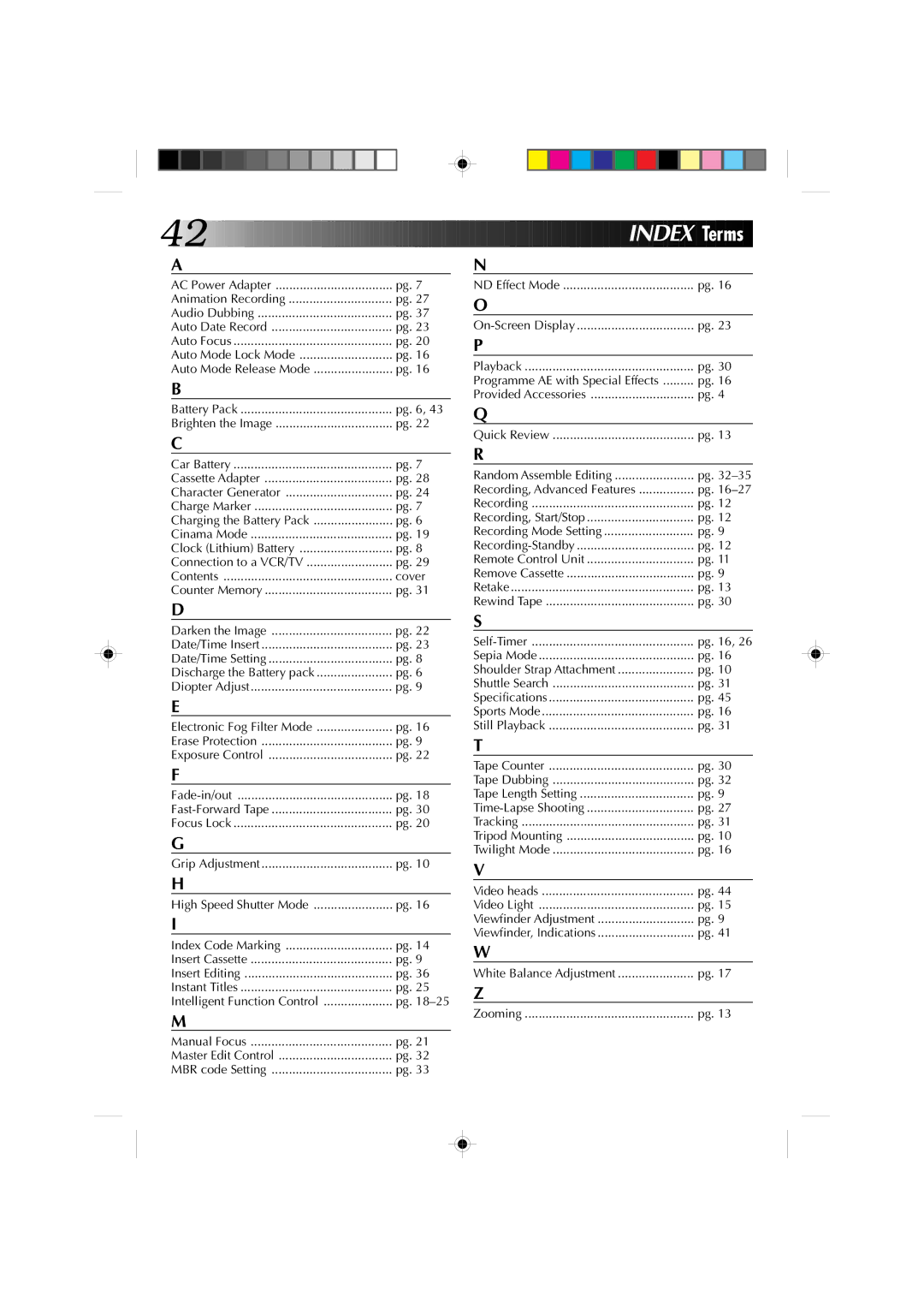 JVC YU30052-513-2 specifications Ndex Terms 