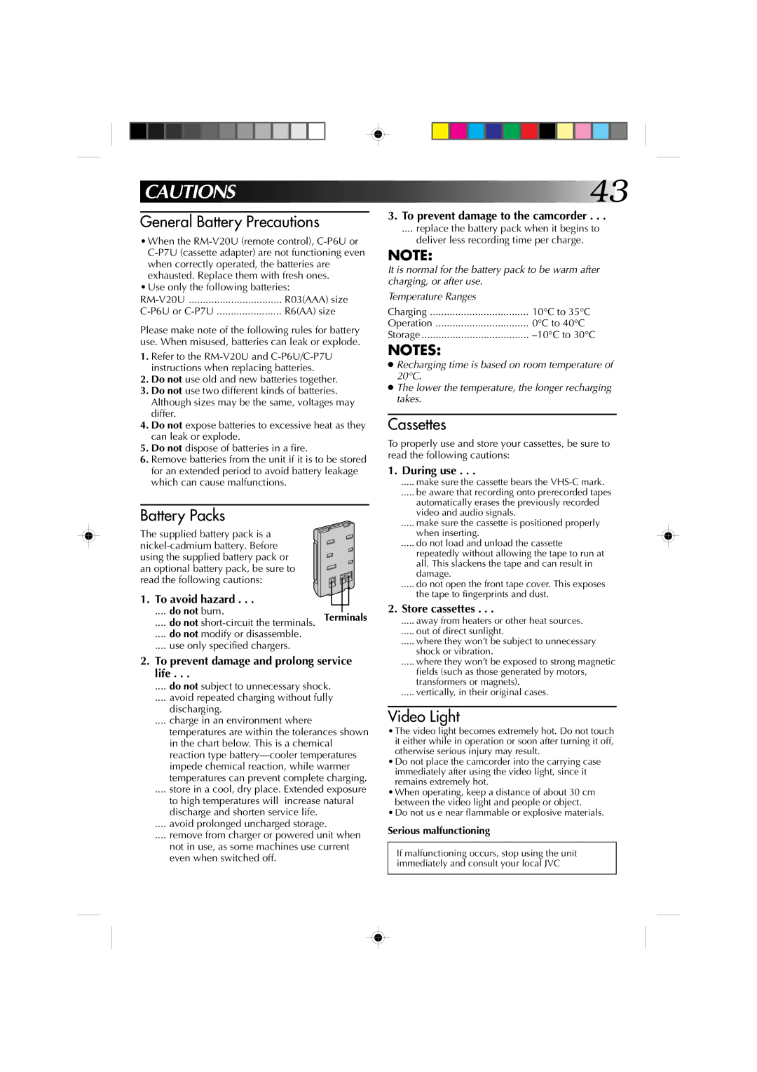 JVC YU30052-513-2 P6U or C-P7U R6AA size, Do not burn, Do not modify or disassemble Use only specified chargers 