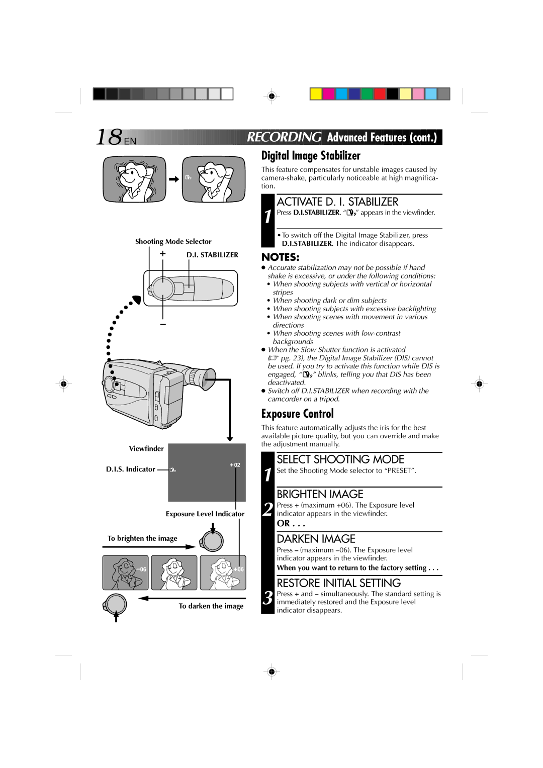 JVC YU30052-572 manual Digital Image Stabilizer, Exposure Control 