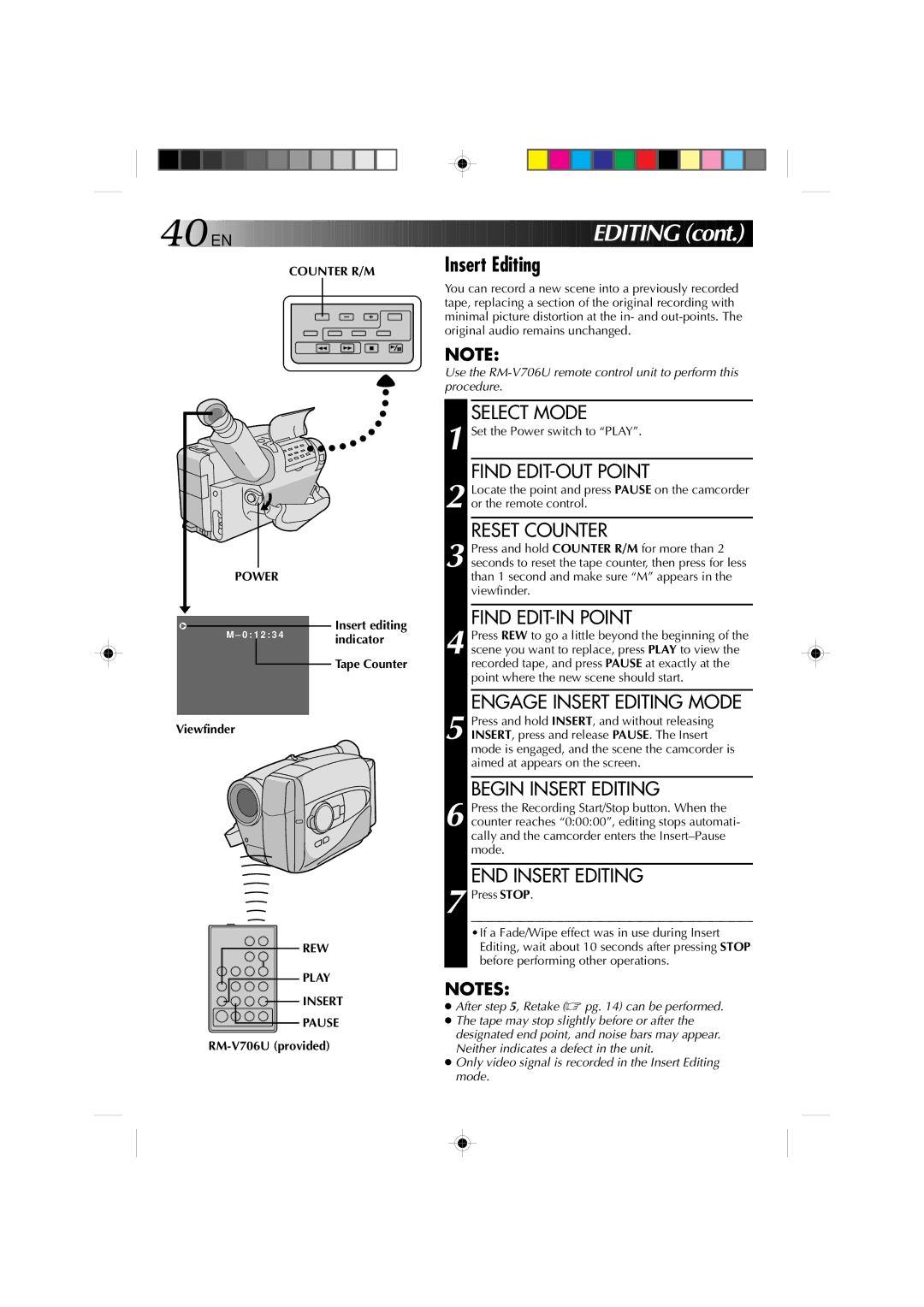 JVC YU30052-572 manual Counter R/M, Indicator, Viewfinder, REW Play Insert Pause 