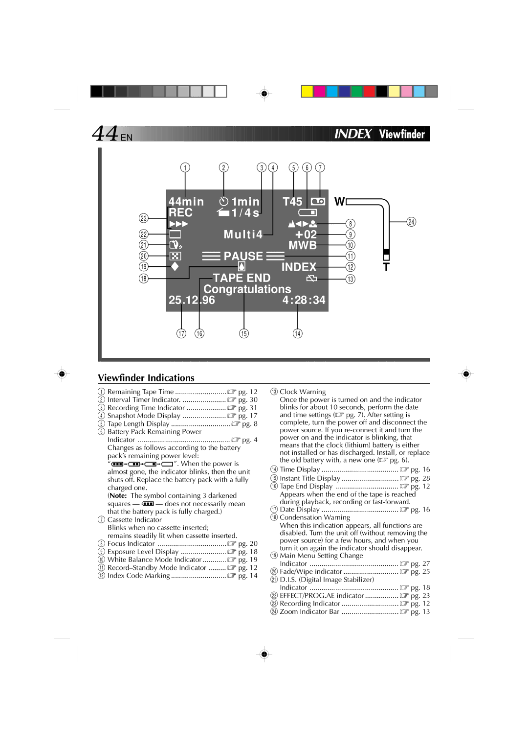 JVC YU30052-572 Battery Pack Remaining Power, Changes as follows according to the battery, Pack’s remaining power level 