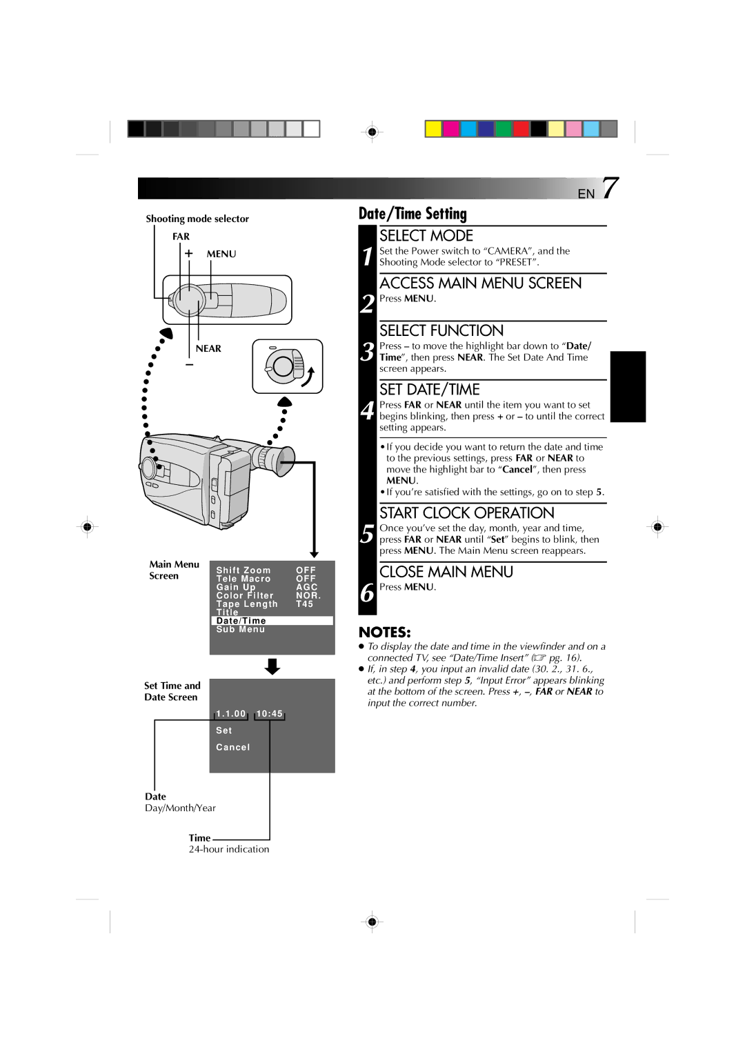 JVC YU30052-572 manual Date/Time Setting 