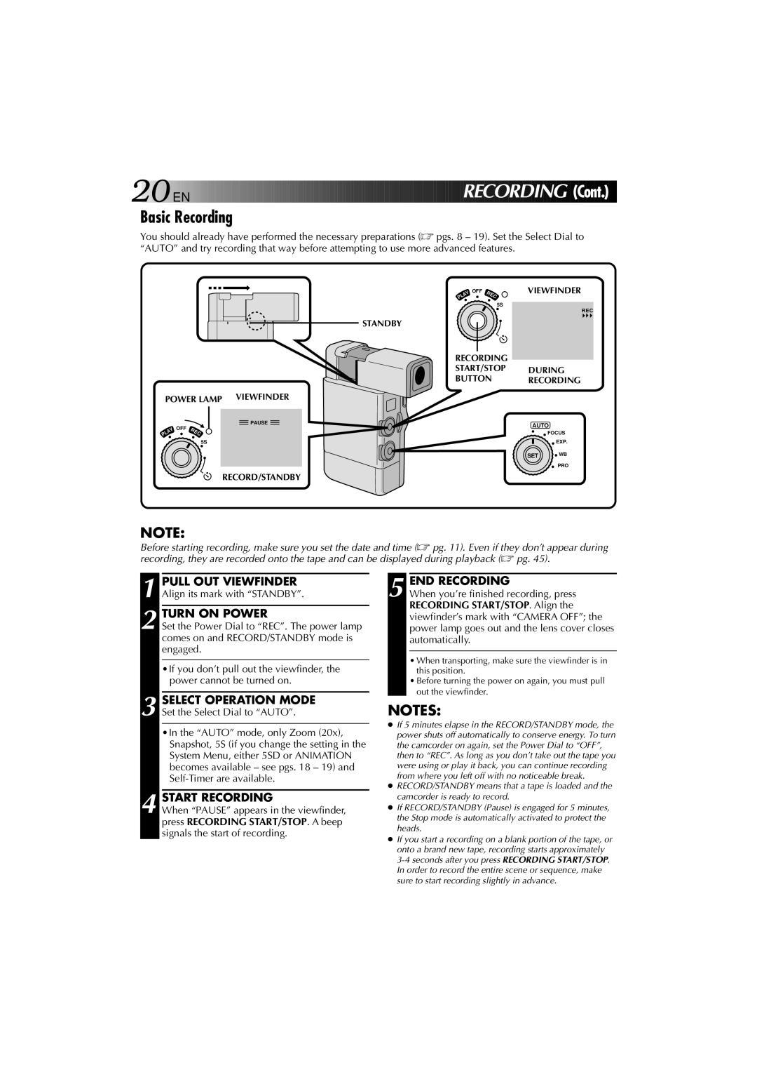 JVC YU30052-625-1 manual Basic Recording, Turn on Power, Start Recording, END Recording 