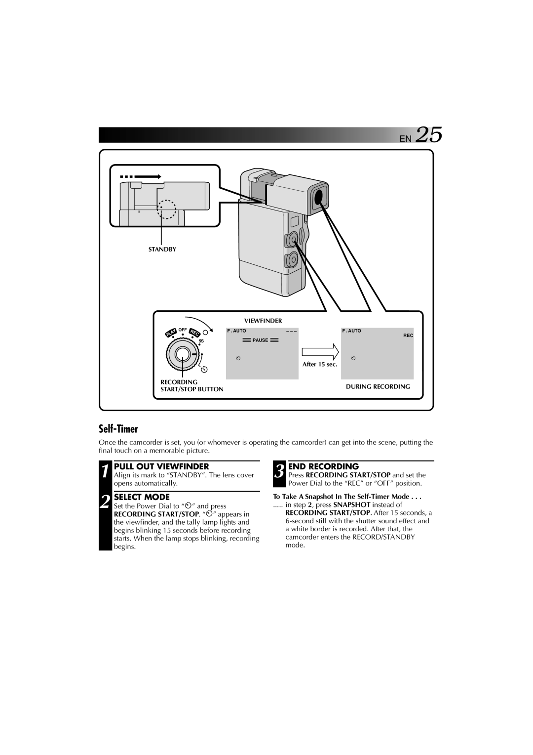 JVC YU30052-625-1 manual To Take a Snapshot In The Self-Timer Mode, START/STOP Button 