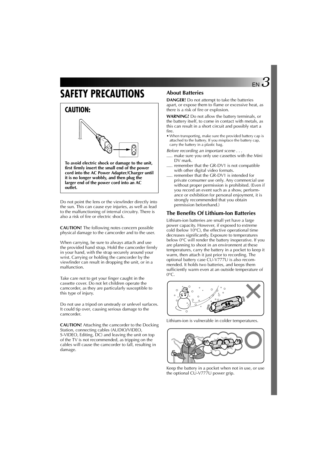 JVC YU30052-625-1 manual Safety Precautions 