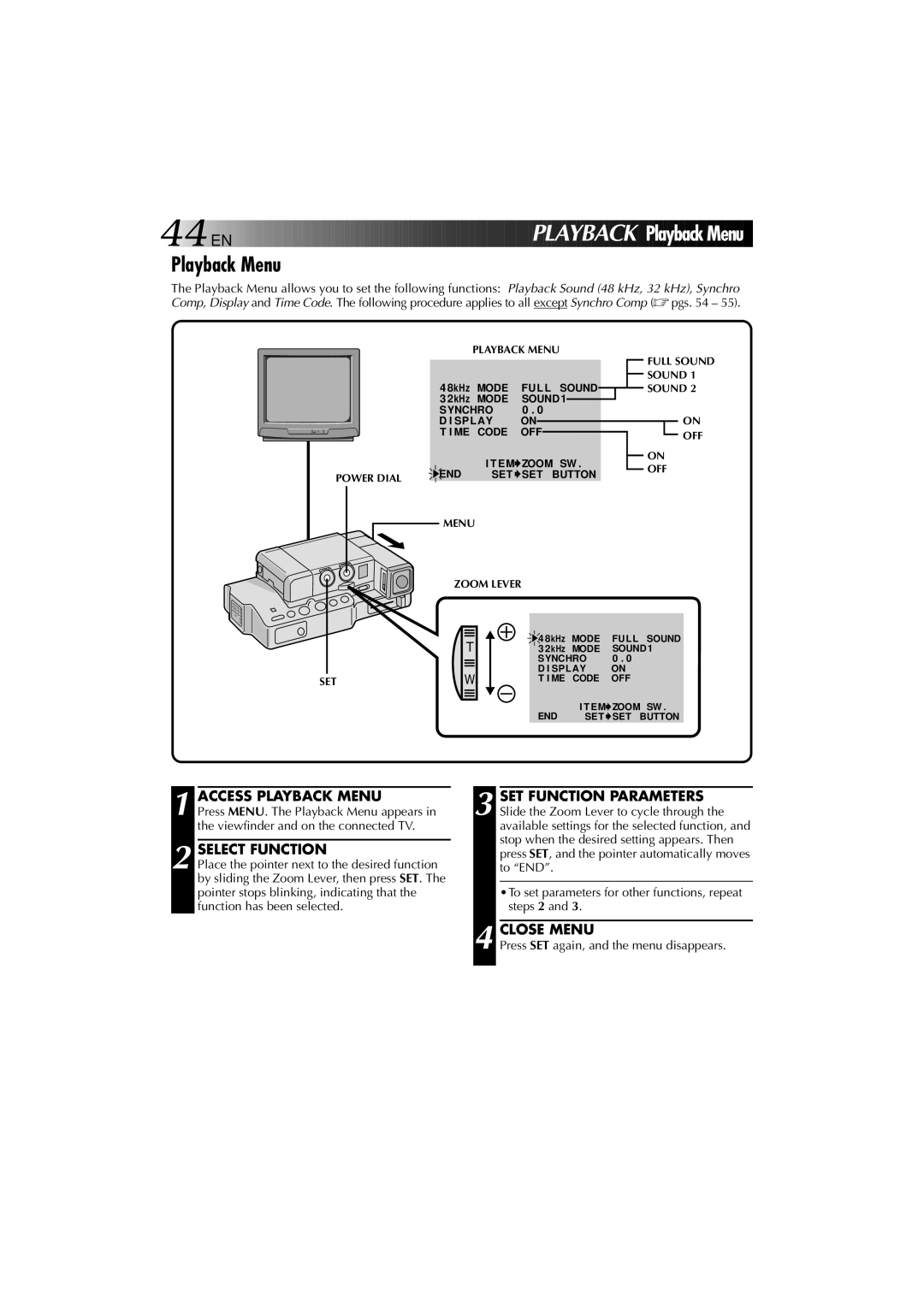 JVC YU30052-625-1 manual Access Playback Menu 