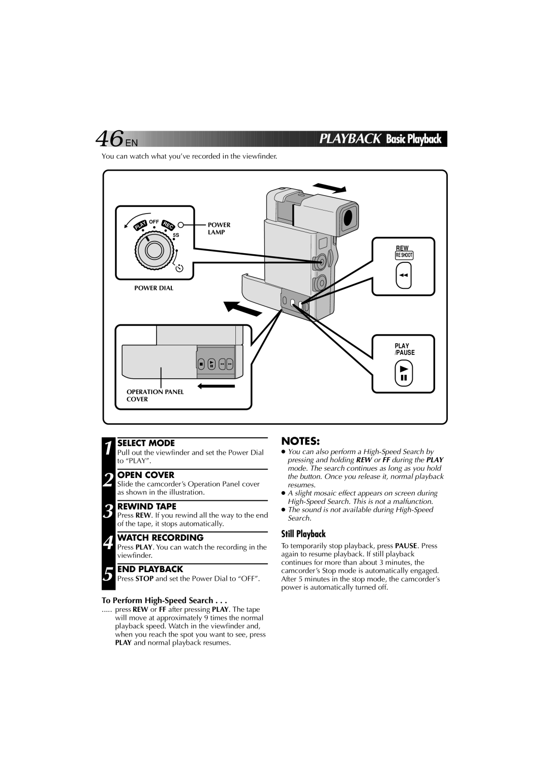 JVC YU30052-625-1 manual Open Cover, Watch Recording, To Perform High-Speed Search, Lamp, Power Dial Operation Panel Cover 