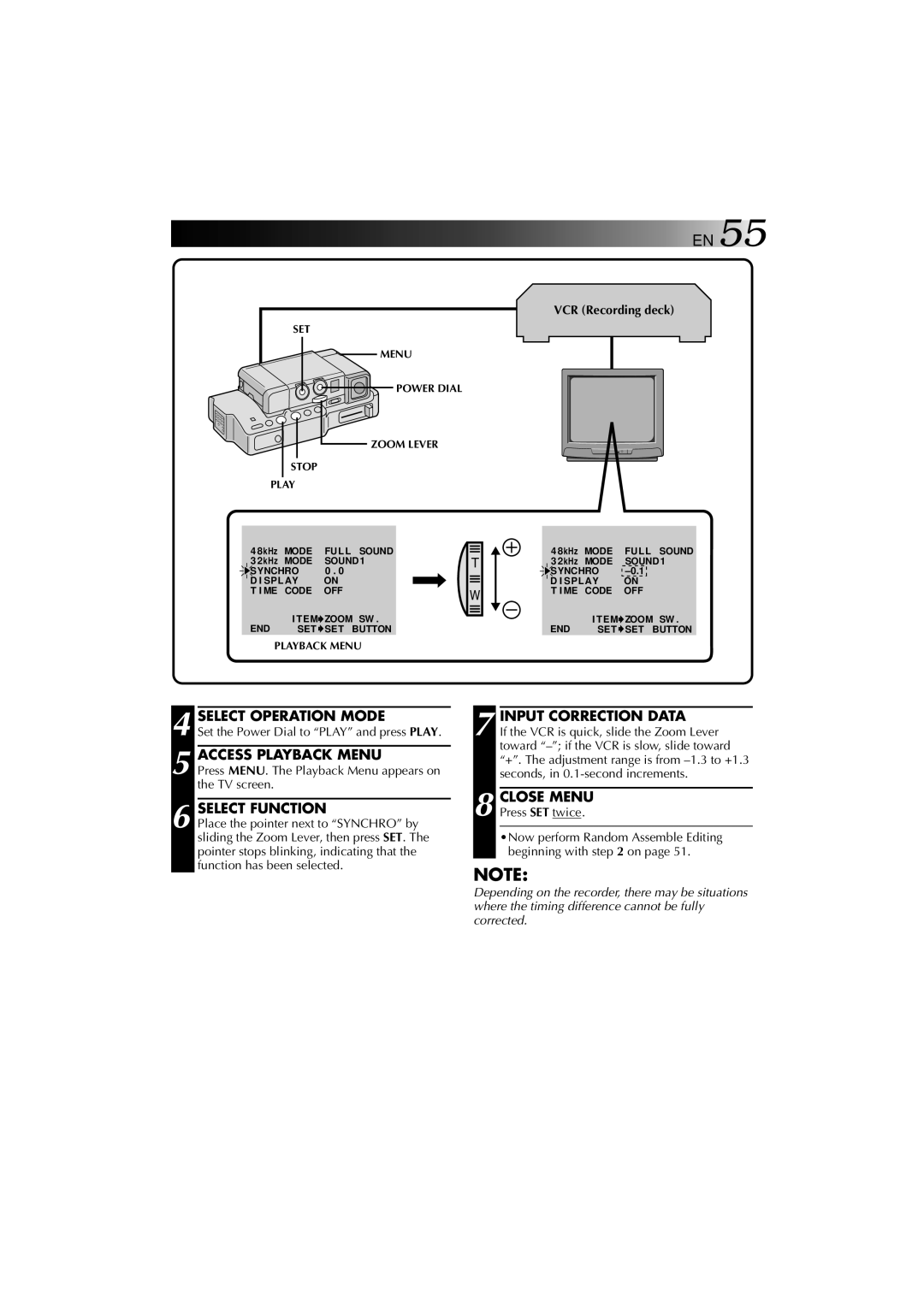 JVC YU30052-625-1 manual Input Correction Data, Set 