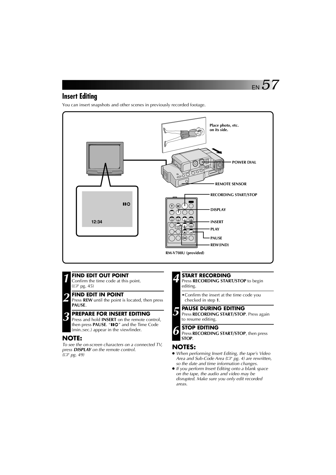 JVC YU30052-625-1 manual Insert Editing, Find Edit in Point, Pause During Editing 