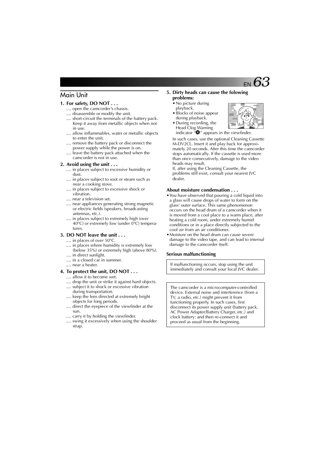 JVC YU30052-625-1 manual For safety, do not, Avoid using the unit, Do not leave the unit, To protect the unit, do not 