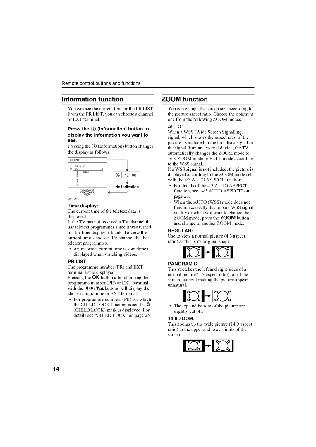 JVC AV-32T5SK, AV-32T5BK, AV-28T5SK, AV-28T5BK, AV-32T5SR, AV-32T5BR, AV-28T5SR, AV-28T5BR Information function, Zoom 