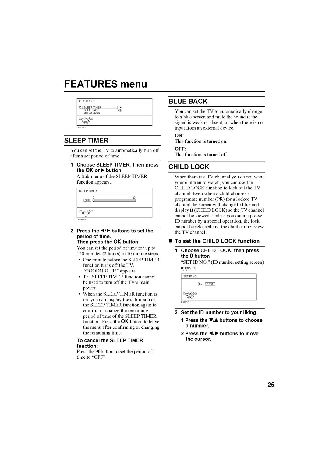 JVC AV-32T5SK, AV-32T5BK, AV-28T5SK, AV-28T5BK, AV-32T5SR, AV-32T5BR, AV-28T5SR, AV-28T5BR manual Features menu 