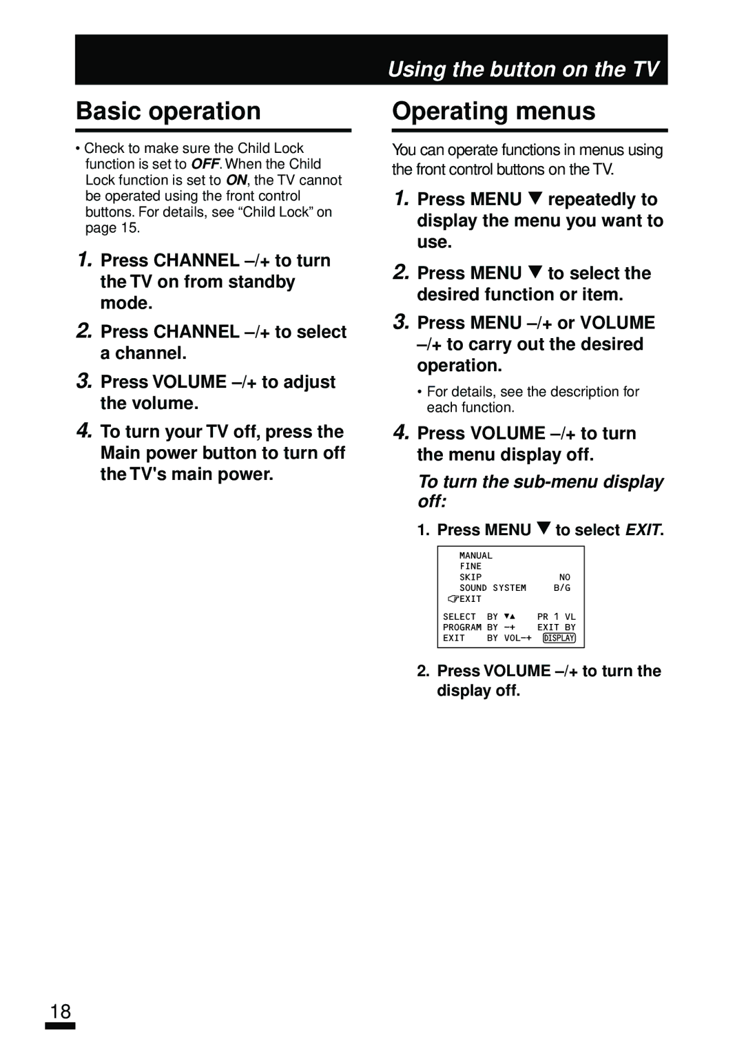 JVC AV-1414EE, AV-2134EE, AV-1434EE, AV-1434TEE, AV-2104EE, AV-2104TEE, AV-2114EE, AV-2134TEE, AV-2124EE Basic operation 