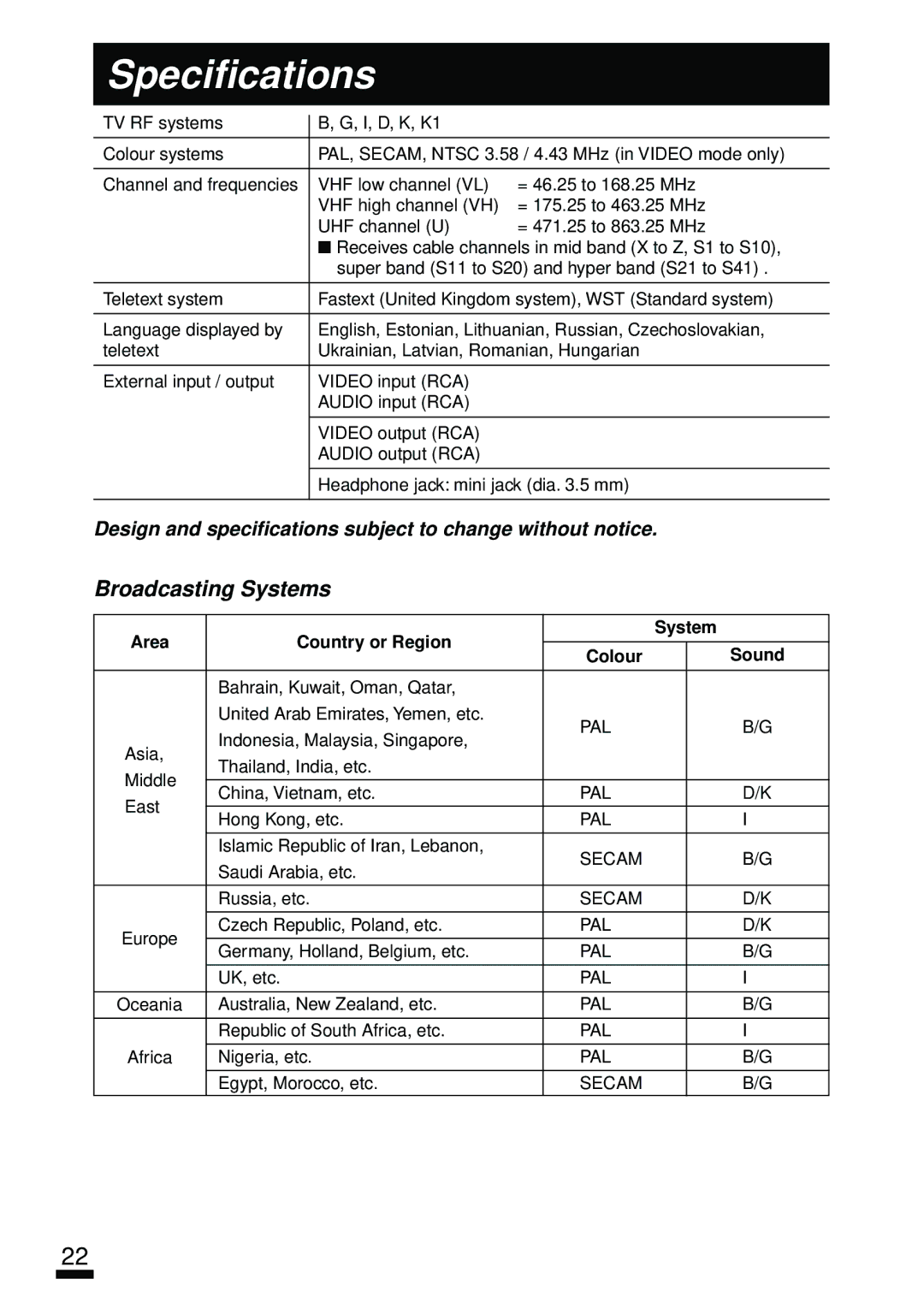 JVC AV-1414EE, AV-2134EE, AV-1434EE, AV-1434TEE, AV-2104EE, AV-2104TEE, AV-2114EE, AV-2134TEE, AV-2124EE Specifications 