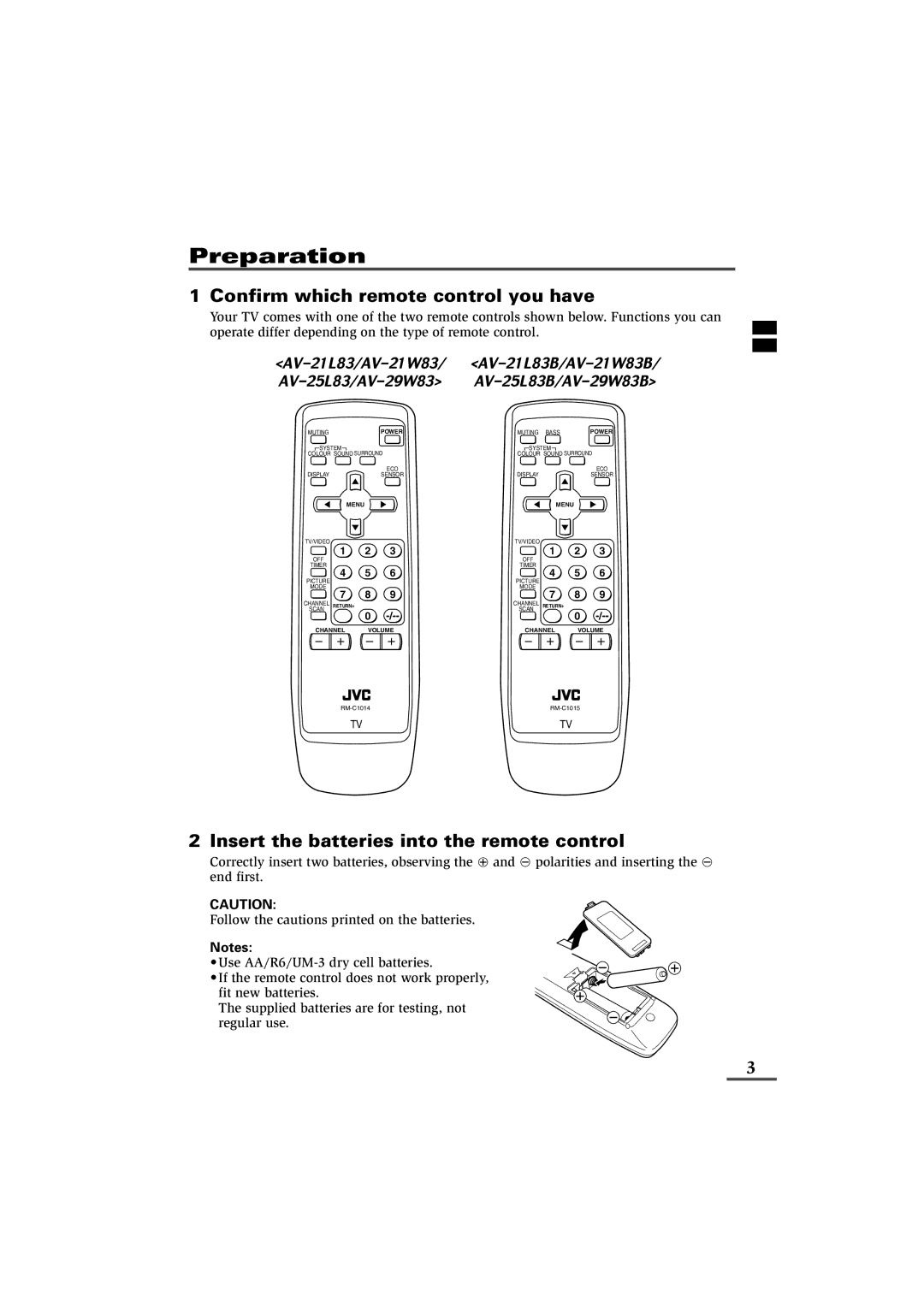 JVC AV-21L83, AV-21W83, AV-25L83, AV-29W83, AV-21L83B, AV-21W83B, AV-25L83B, AV-29W83B specifications Preparation 