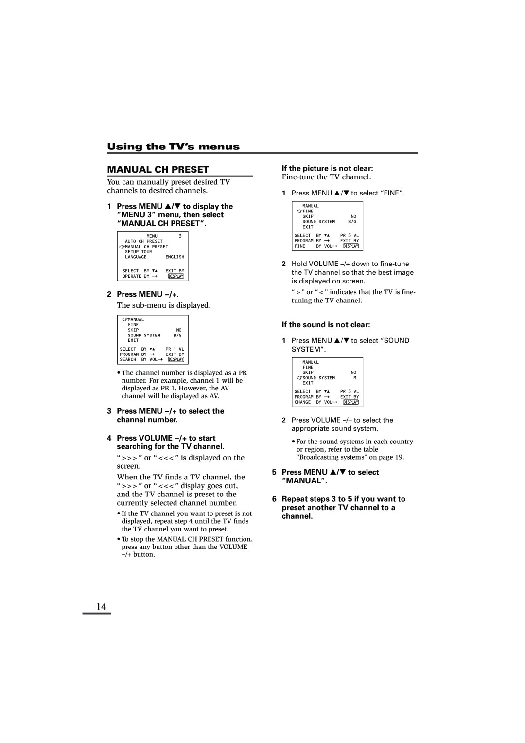 JVC AV-14AG16, AV-14FMG6B, AV-21BMG6, AV-21CG16, AV21DMG6, AV-21FMG6, AV-21FMG6B, AV-21TG16, AV-21YMG6 Manual CH Preset 