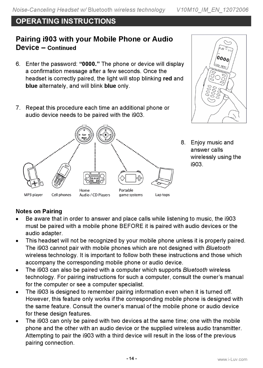 Jwin i903 instruction manual Operating Instructions 