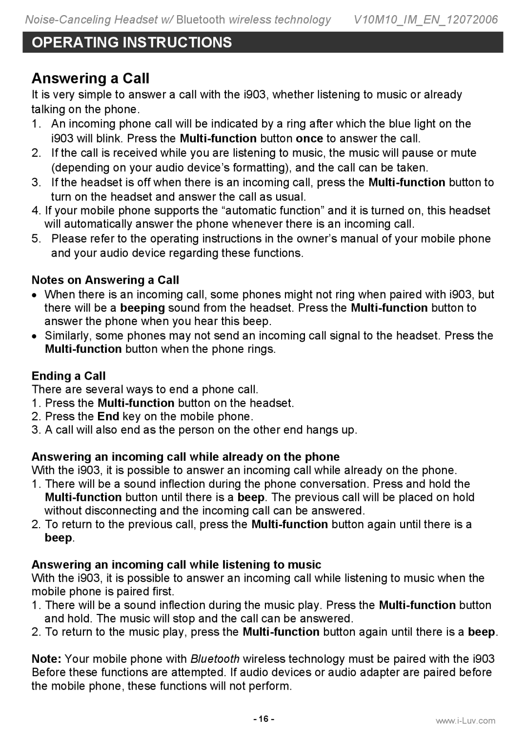 Jwin i903 instruction manual Answering a Call, Ending a Call, Answering an incoming call while already on the phone 