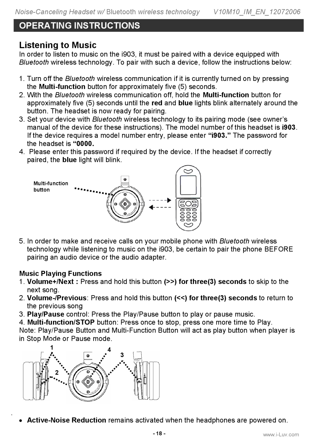 Jwin i903 instruction manual Listening to Music 