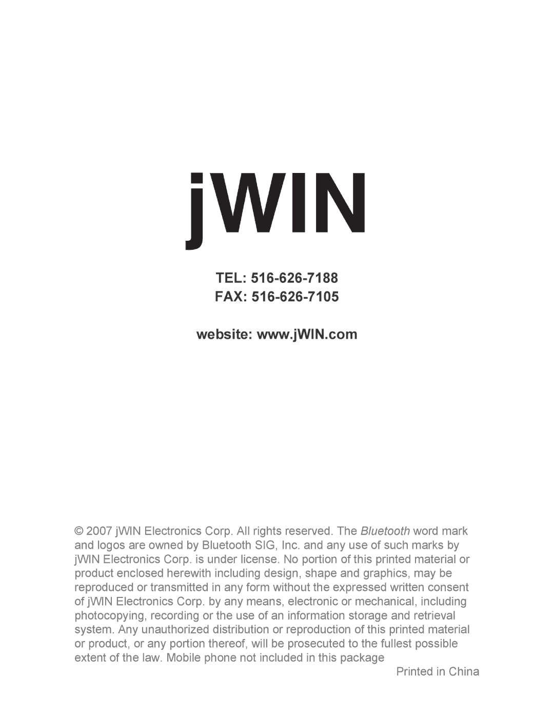 Jwin JB-TH210 instruction manual Tel Fax 