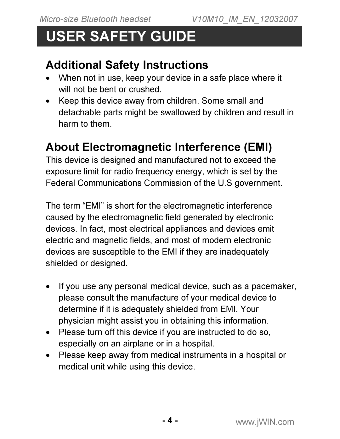 Jwin JB-TH210 instruction manual Additional Safety Instructions, About Electromagnetic Interference EMI 