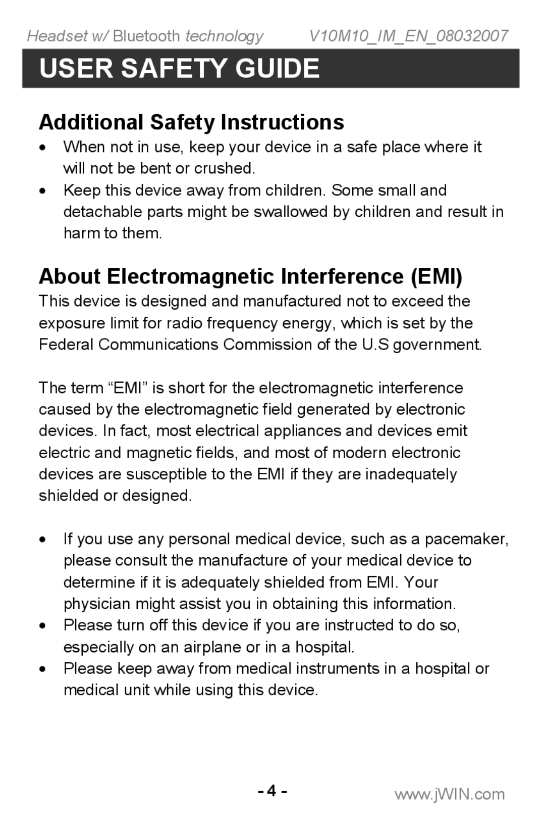 Jwin JB TH220 instruction manual Additional Safety Instructions, About Electromagnetic Interference EMI 